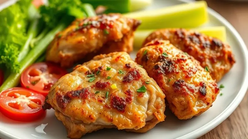 Coxa de frango na airfryer destacando benefícios saudáveis e crocância sem gordura extra.