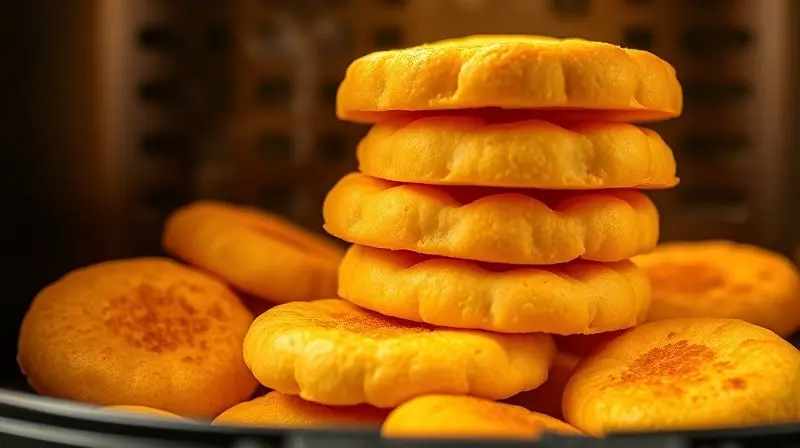 Benefícios visuais do pão de queijo assado na airfryer: crocante por fora e macio por dentro.