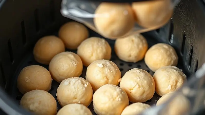 Dicas para assar pão de queijo congelado diretamente na airfryer sem descongelar.