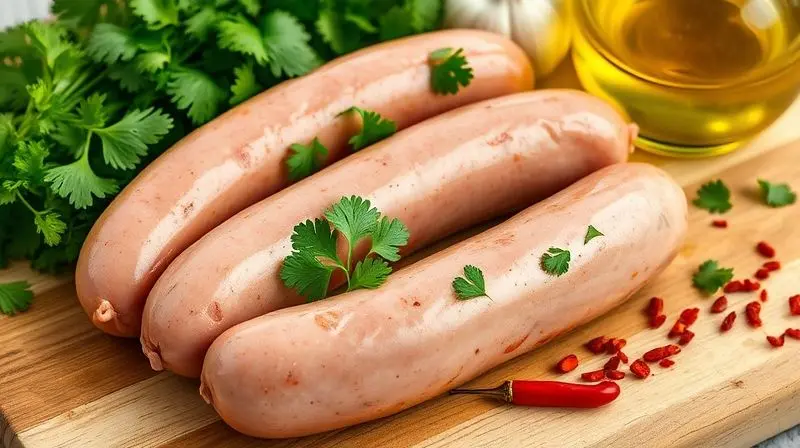 Ingredientes frescos para linguiça na airfryer e molho chimichurri.