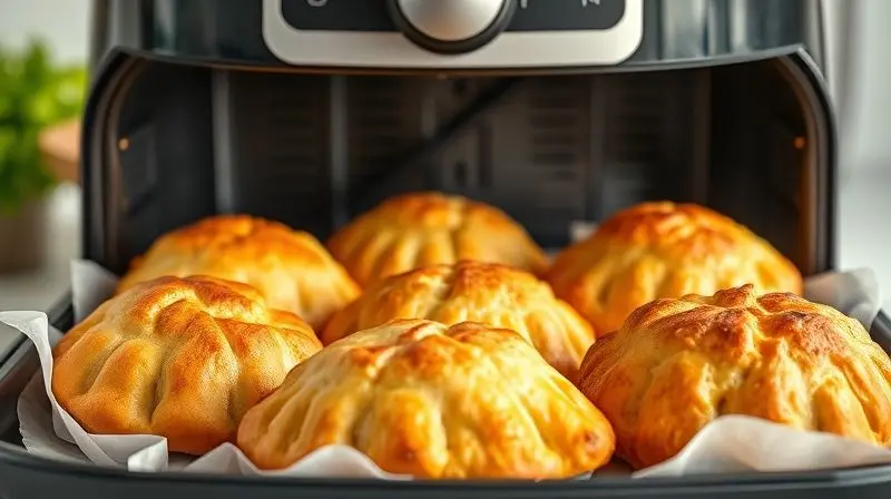 Lanches rápidos como pães e pastéis salgados preparados na air fryer de forma prática.