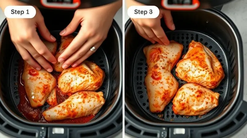 Passo a passo do preparo de coxa de frango temperada para airfryer.