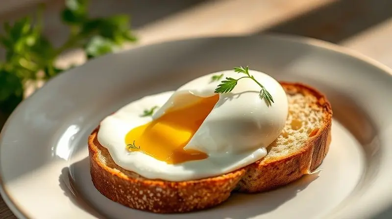 Ovo poché na air fryer elegante e simples com gema cremosa sobre torrada.