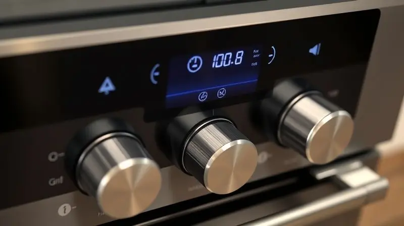 Painel de controle digital de um forno elétrico moderno, mostrando os botões de ajuste de temperatura e tempo, ilustrando as características do produto.