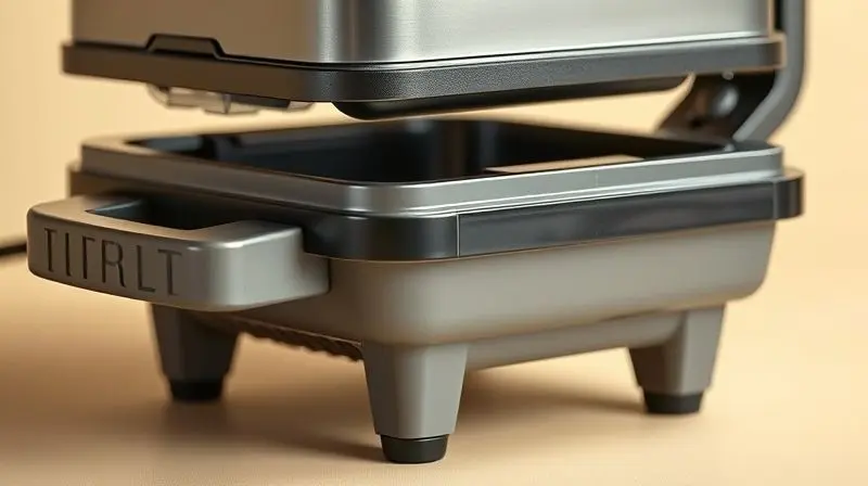 Design robusto da sanduicheira Amvox com construção em plástico e metal durável.