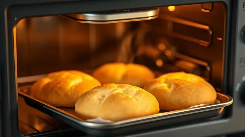 Pães de queijo dourados e quentinhos saindo de um forno elétrico de 10 litros, mostrando um exemplo de lanche rápido que pode ser preparado.