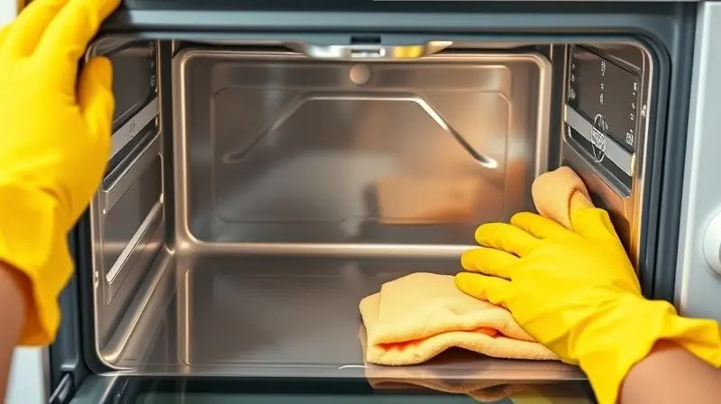 Pessoa limpando facilmente o interior de um forno elétrico de 10 litros com um pano, destacando a facilidade de limpeza do aparelho.
