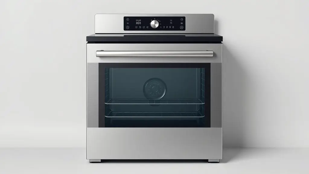Um forno elétrico moderno e sem marca, em aço inoxidável, centralizado em um fundo neutro para o guia de compra dos melhores modelos.
