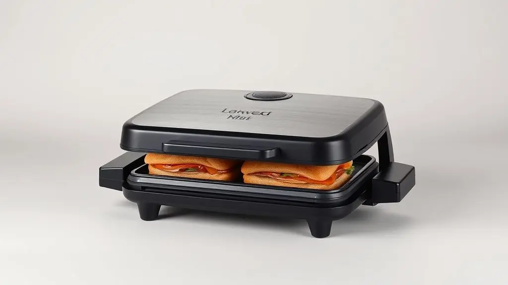 Sanduicheira e grill Mondial Fast Grill S-12 em destaque sobre uma bancada limpa, mostrando seu design moderno e placas antiaderentes.
